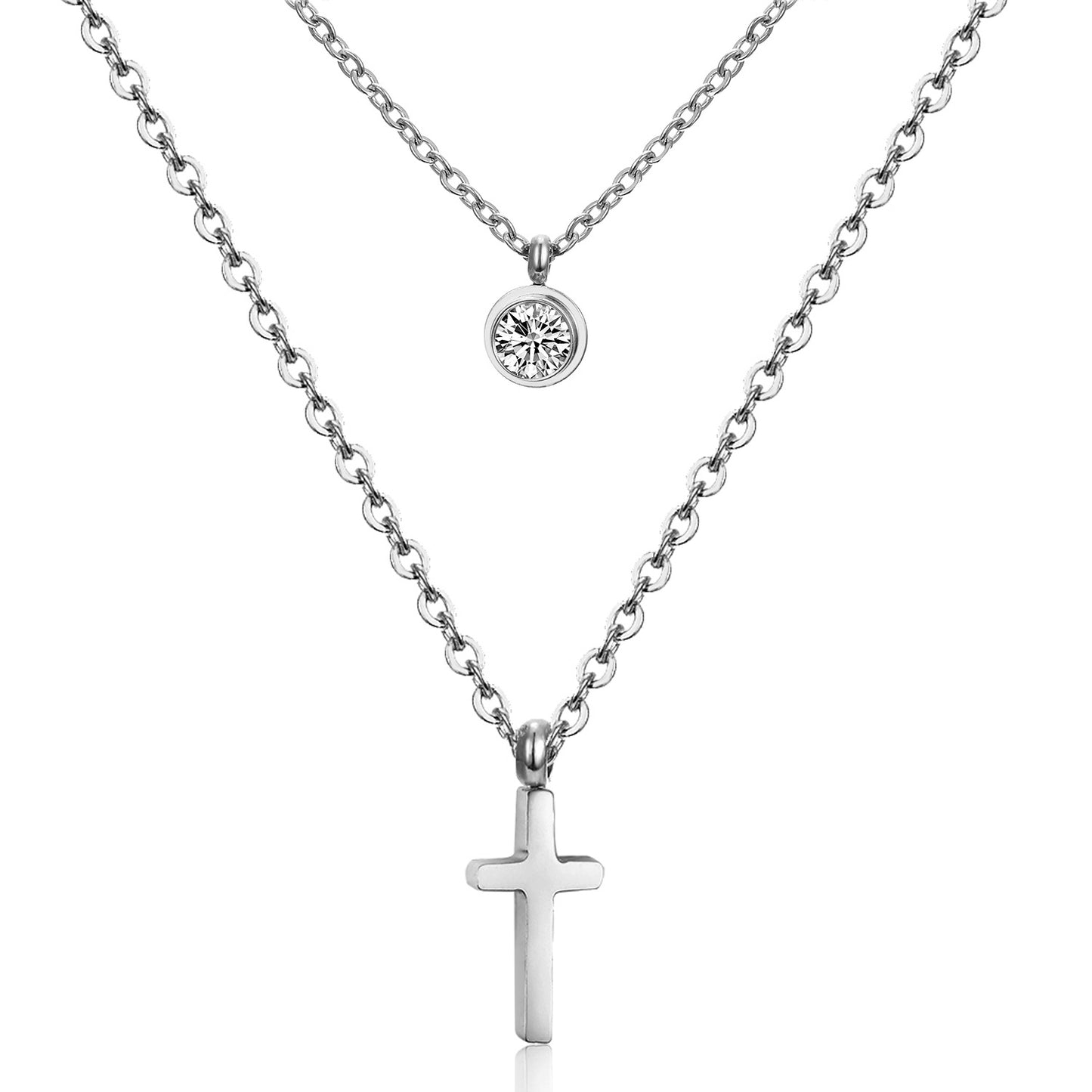 Modern Style Cross Four Leaf Clover Flower Stainless Steel Rhinestones Layered Necklaces