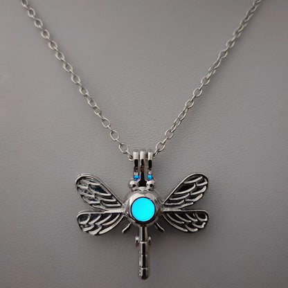 Retro Dragonfly Alloy Luminous Women's Men's Pendant Necklace 1 Piece