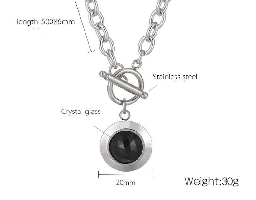 Fashion Round Titanium Steel Plating Inlay Glass Pendant Necklace 1 Piece