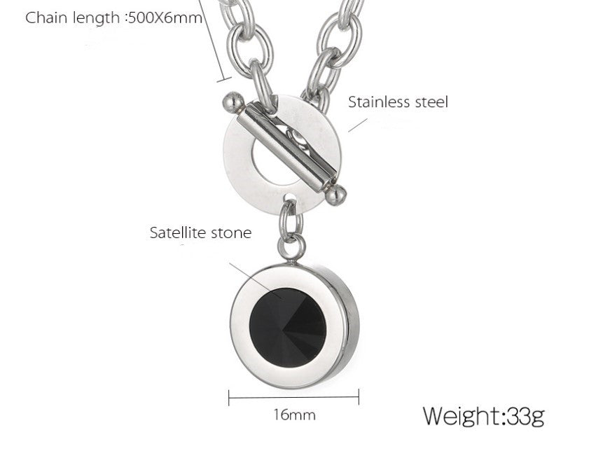 Fashion Round Titanium Steel Plating Inlay Artificial Gemstones Pendant Necklace 1 Piece