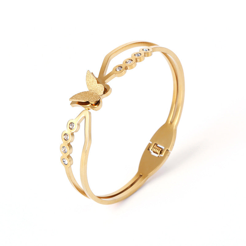 Fashion Geometric Stainless Steel Plating Zircon Bangle