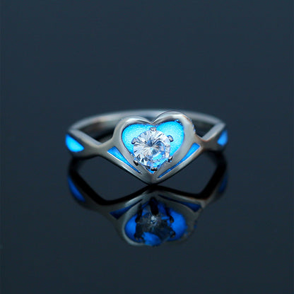 Sweet Heart Shape Butterfly Stainless Steel Luminous Inlay Zircon Rings