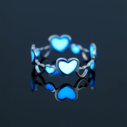 Sweet Heart Shape Butterfly Stainless Steel Luminous Inlay Zircon Rings