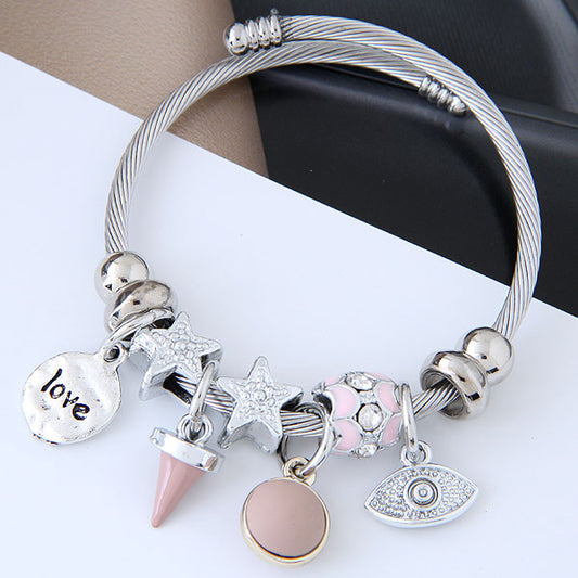 Fashion Round Letter Eye Alloy Steel Inlay Resin Women's Bangle 1 Piece