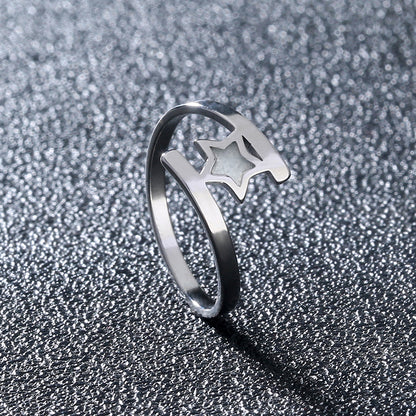 Sweet Heart Shape Butterfly Stainless Steel Luminous Inlay Zircon Rings