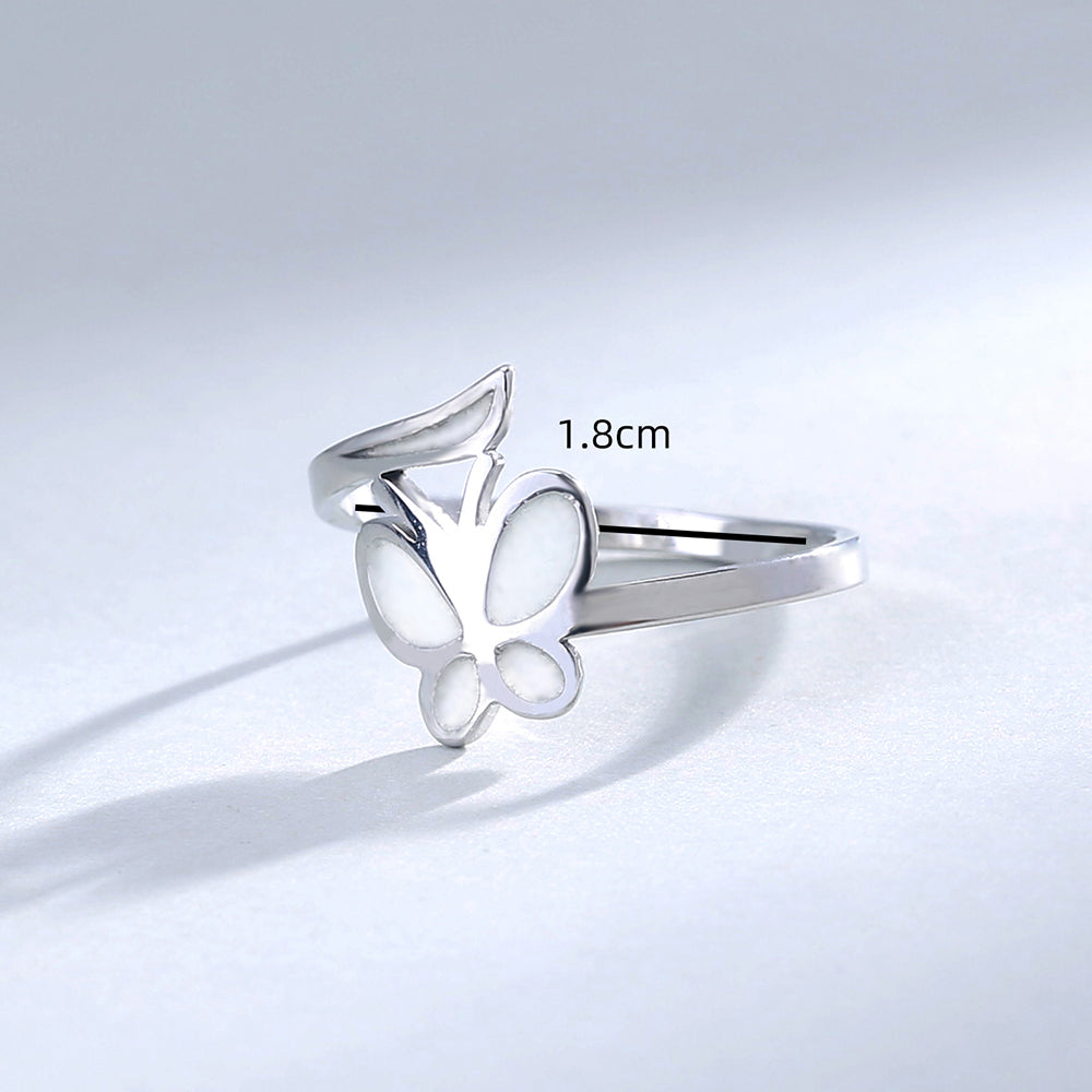 Sweet Heart Shape Butterfly Stainless Steel Luminous Inlay Zircon Rings