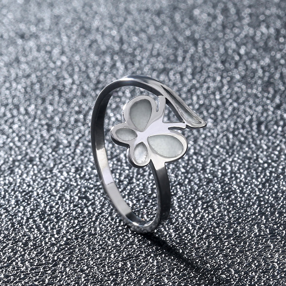 Sweet Heart Shape Butterfly Stainless Steel Luminous Inlay Zircon Rings