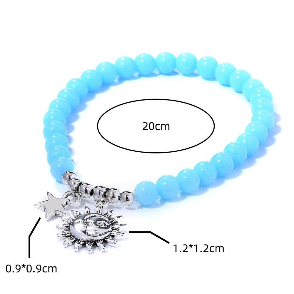 Fashion Tortoise Sun Heart Shape Natural Stone Beaded Luminous Inlay Zircon Bracelets 1 Piece