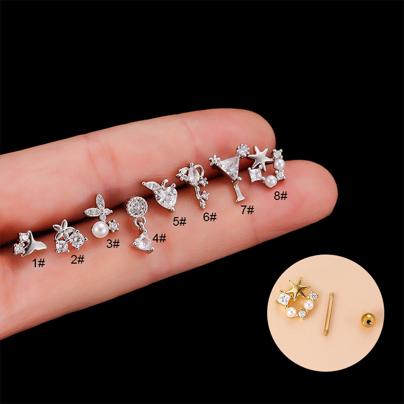 1 Piece Ear Cartilage Rings & Studs Fashion Flower 316 Stainless Steel  Copper Plating Inlay Pearl Zircon