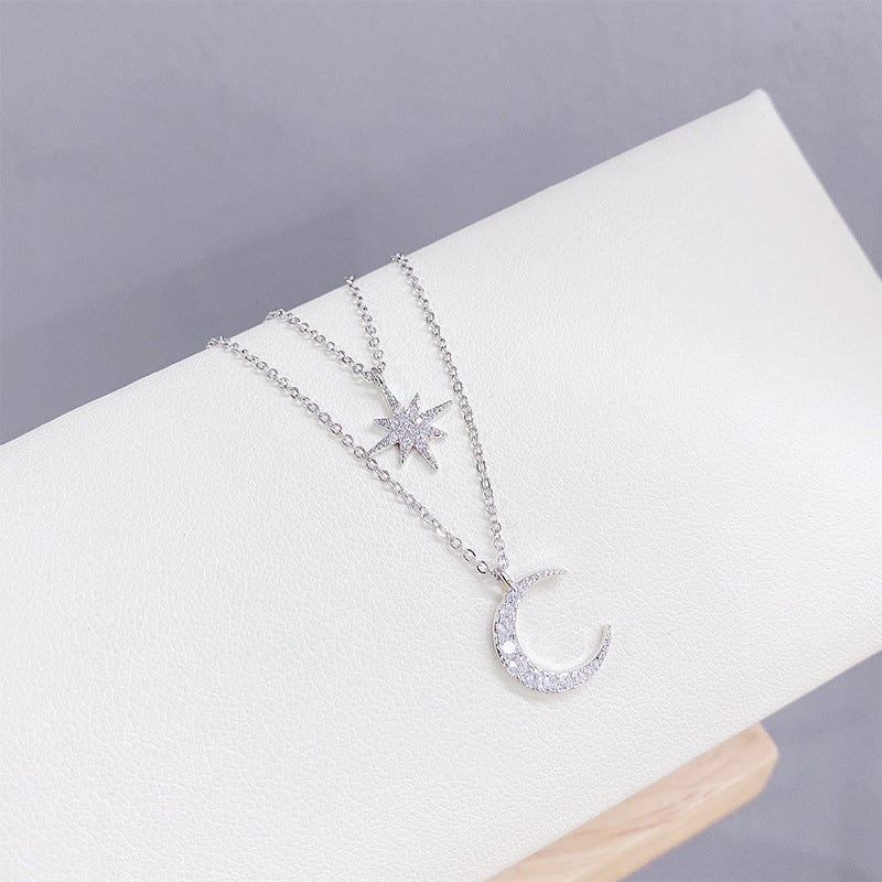 Fashion Moon Copper Star Zircon Necklace