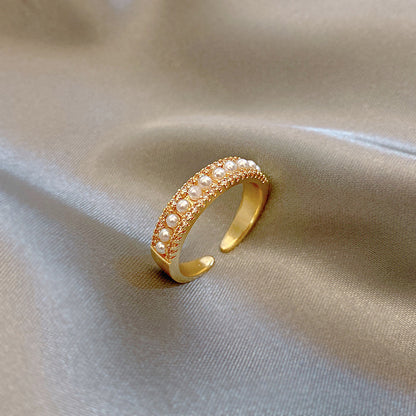 Fashion Geometric Copper Artificial Pearls Zircon Open Ring In Bulk