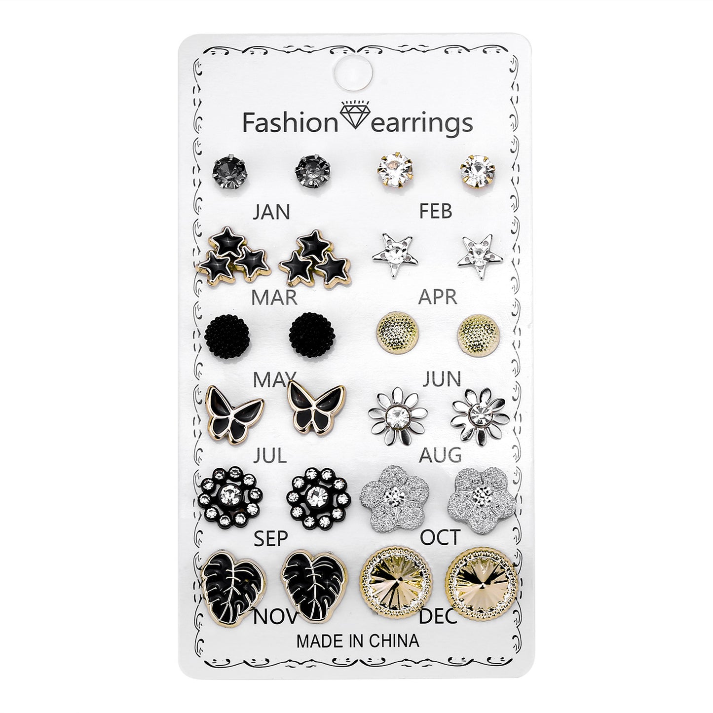 Fashion Geometric Rhinestone Women's Ear Studs 12 Pairs