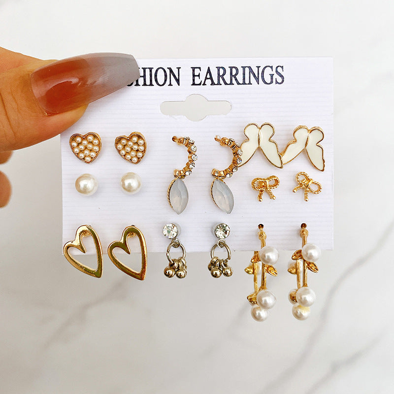 Fashion Heart Shape Bow Knot Alloy Inlay Artificial Pearls Zircon Women's Drop Earrings Ear Studs 1 Set