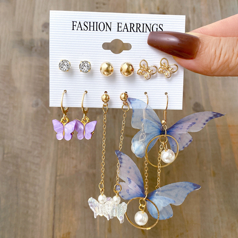 1 Set Simple Style Butterfly Inlay Alloy Pearl Earrings