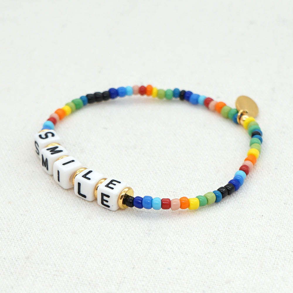 Original Boho Ethnic Wind Quartet Love Alphabet Rainbow Glass Beads Bracelet Wholesale Gooddiy