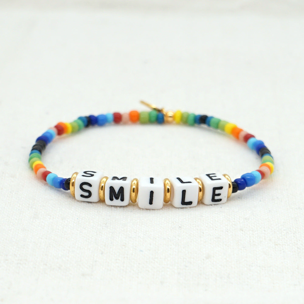 Original Boho Ethnic Wind Quartet Love Alphabet Rainbow Glass Beads Bracelet Wholesale Gooddiy