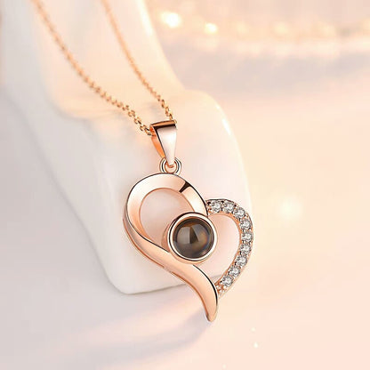 Sweet Heart Shape Titanium Steel Gold Plated Inlay Zircon Pendant Necklace 1 Piece