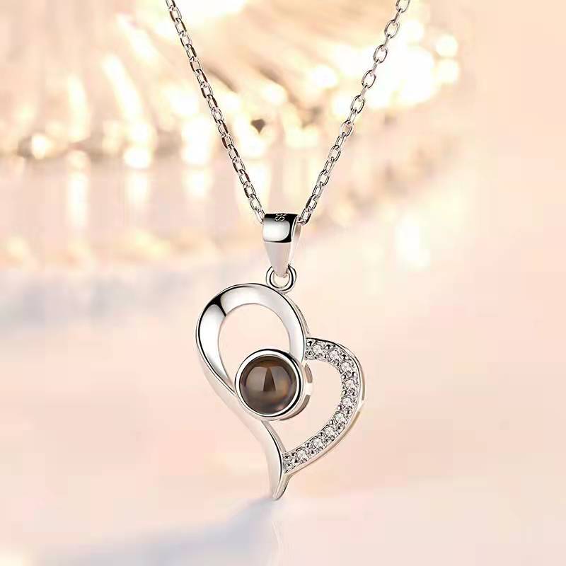 Sweet Heart Shape Titanium Steel Gold Plated Inlay Zircon Pendant Necklace 1 Piece