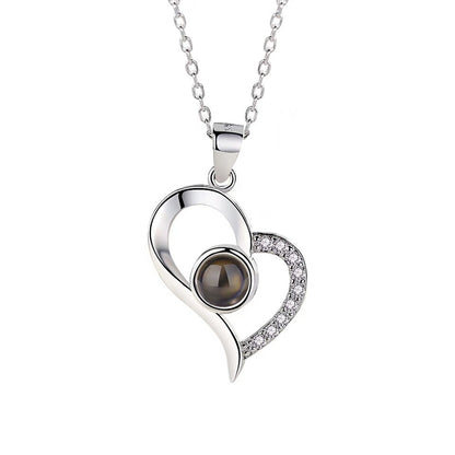 Sweet Heart Shape Titanium Steel Gold Plated Inlay Zircon Pendant Necklace 1 Piece