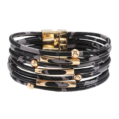 Simple Style Leopard Pu Leather Sequins Plating Gold Plated Women's Bracelets