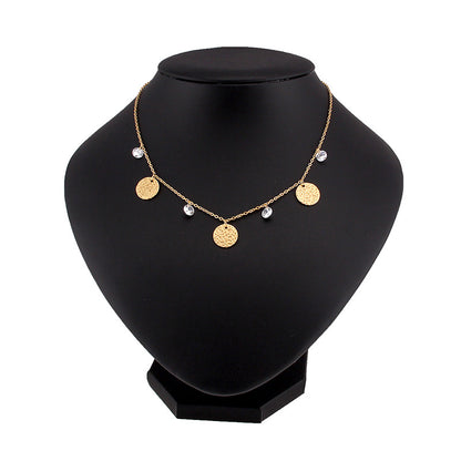 Fashion Round Stainless Steel Zircon Choker