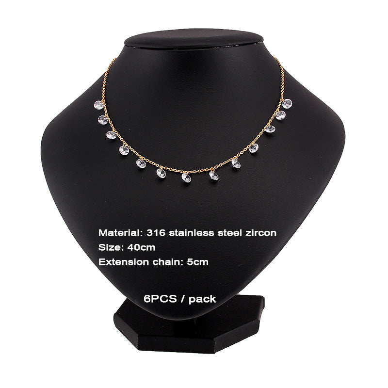 Fashion Round Stainless Steel Zircon Choker