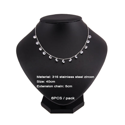 Fashion Round Stainless Steel Zircon Choker