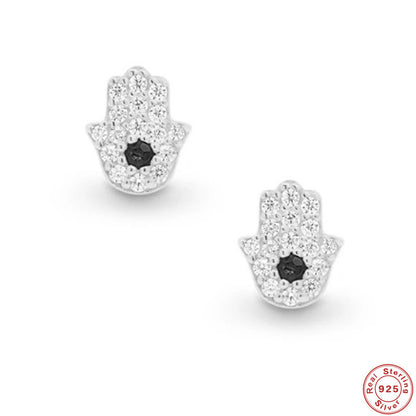 Simple Style Hand Of Fatima Sterling Silver Rhinestones Ear Studs 1 Pair