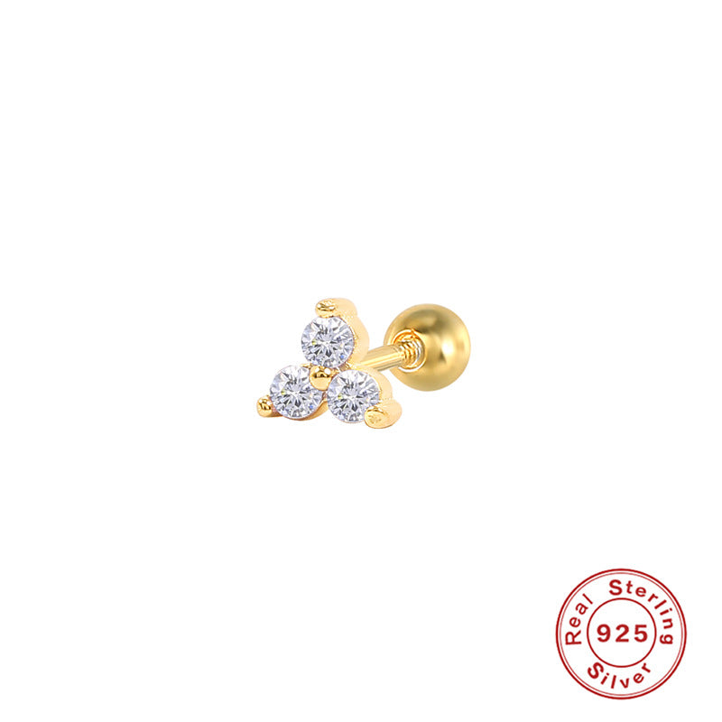 Fashion Geometric Flower Silver Inlay Zircon Ear Studs 1 Piece