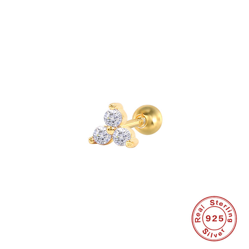 1 Piece Simple Style Solid Color Inlay Sterling Silver Zircon Ear Studs