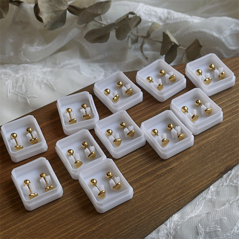 Modern Style Square Heart Shape Flower Copper Plating Ear Studs 1 Pair