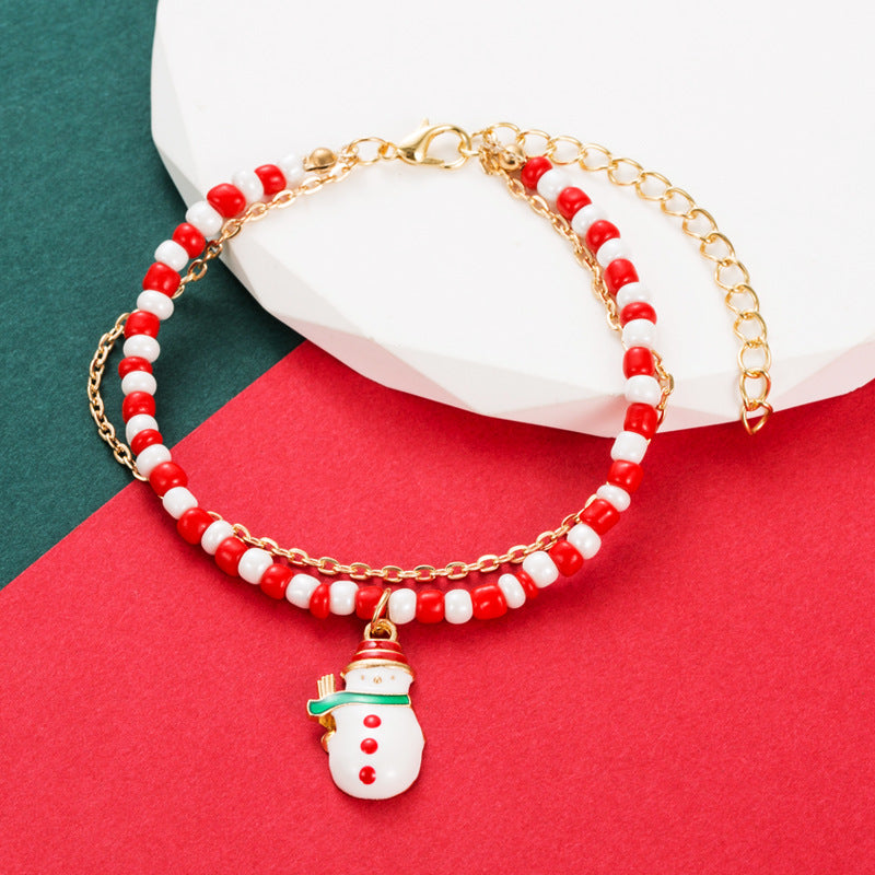 Fashion Santa Claus Snowman Alloy Beaded Enamel Women's Bracelets 1 Piece