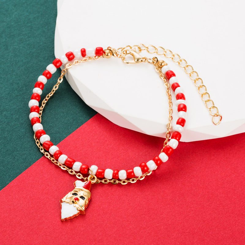 Fashion Santa Claus Snowman Alloy Beaded Enamel Women's Bracelets 1 Piece