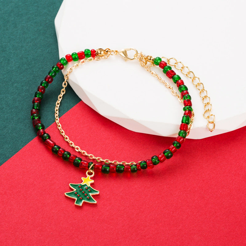 Fashion Christmas Tree Candy Alloy Beaded Enamel Women's Bracelets