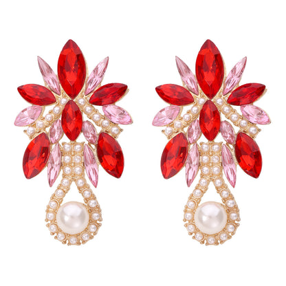 Fashion Flower Alloy Inlay Artificial Pearls Artificial Diamond Women's Drop Earrings 1 Pair