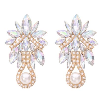 Fashion Flower Alloy Inlay Artificial Pearls Artificial Diamond Women's Drop Earrings 1 Pair