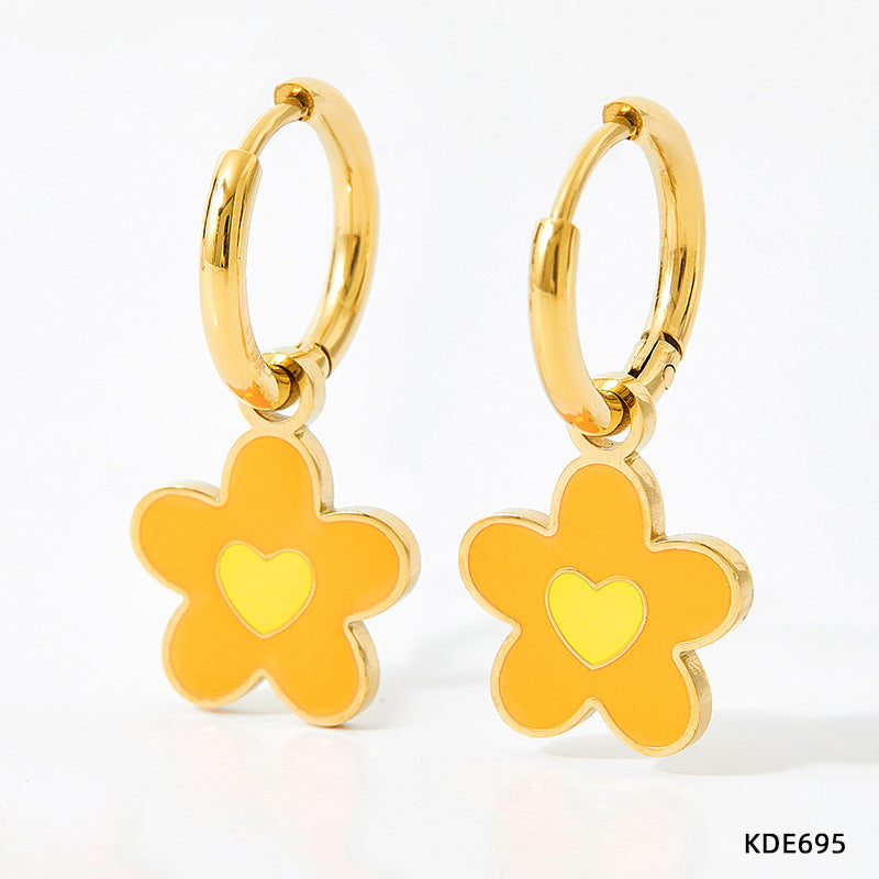 1 Pair Cute Flower Enamel Plating Stainless Steel Drop Earrings