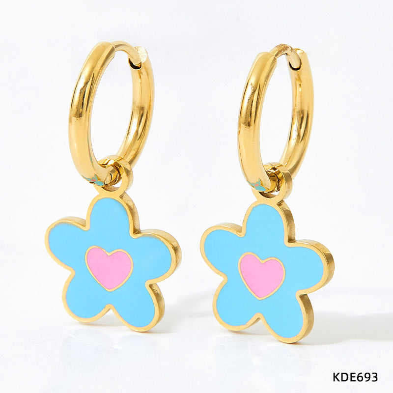 1 Pair Cute Flower Enamel Plating Stainless Steel Drop Earrings