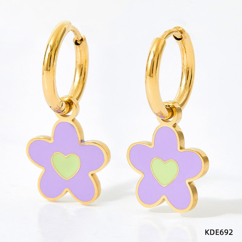 1 Pair Cute Flower Enamel Plating Stainless Steel Drop Earrings