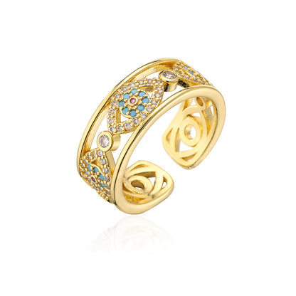 Fashion Devil's Eye Copper Gold Plated Zircon Open Ring