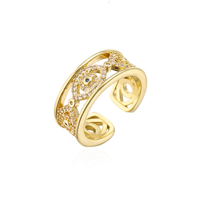 Fashion Devil's Eye Copper Gold Plated Zircon Open Ring