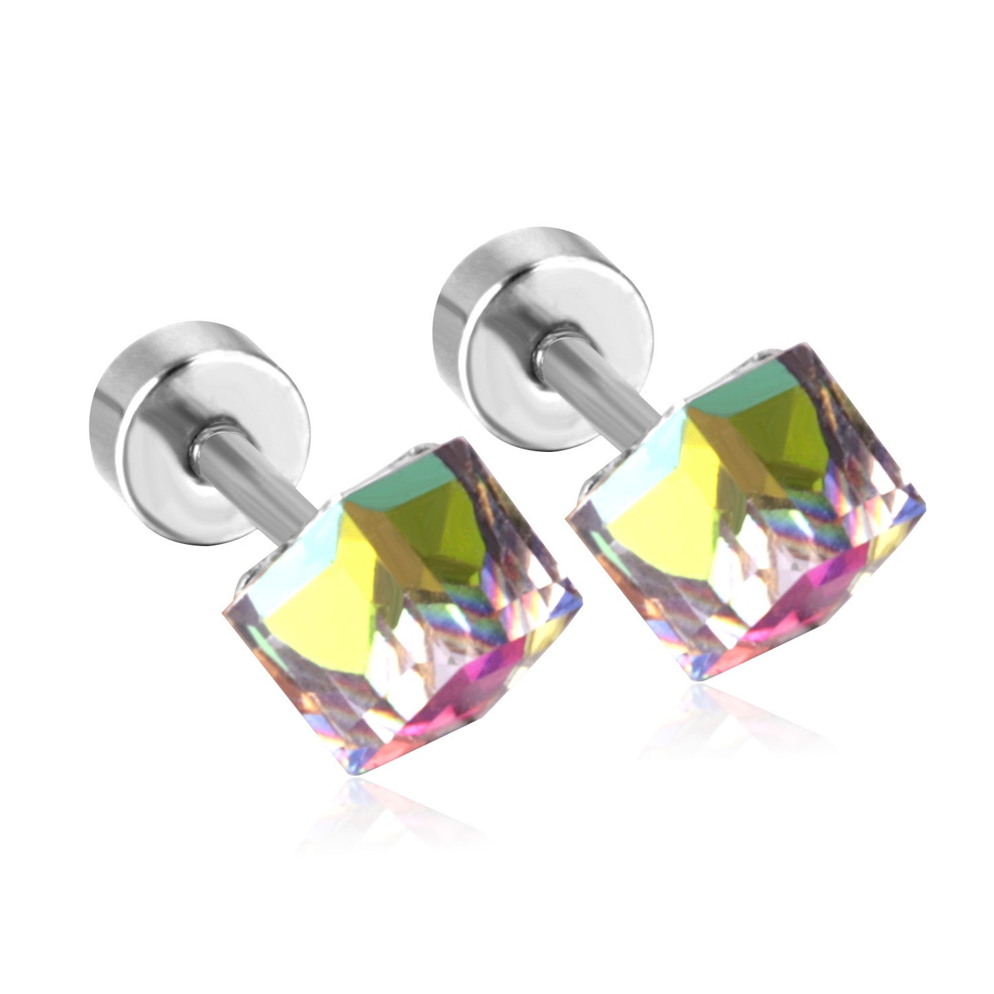 Fashion Geometric Stainless Steel Artificial Gemstones Ear Studs 1 Pair