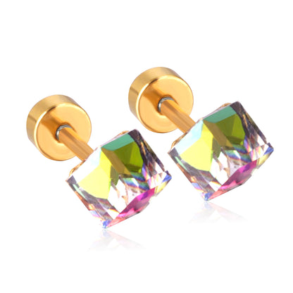 Fashion Geometric Stainless Steel Artificial Gemstones Ear Studs 1 Pair