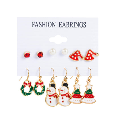 1 Set Cute Christmas Tree Santa Claus Snowman Alloy Drop Earrings Ear Studs
