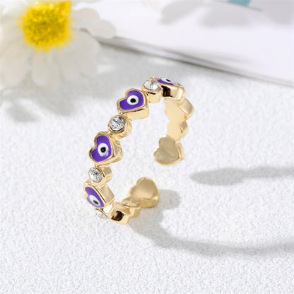 Simple Style Devil's Eye Heart Shape Alloy Plating Rhinestones Women's Rings