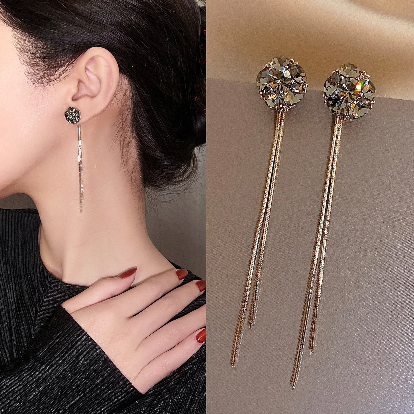 Fashion Tassel Alloy Inlay Artificial Diamond Women'S Drop Earrings 1 Pair