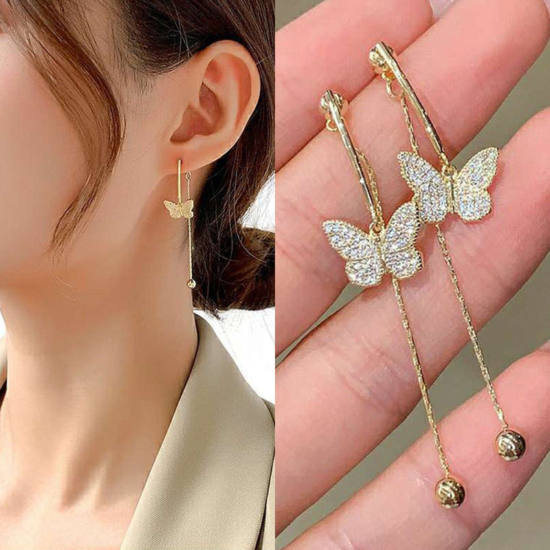 Fashion Tassel Alloy Inlay Artificial Diamond Women'S Drop Earrings 1 Pair