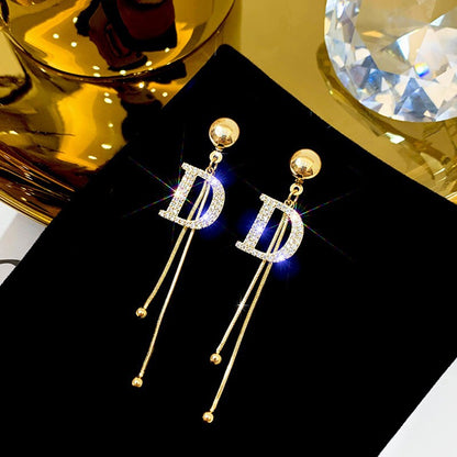 Fashion Tassel Alloy Inlay Artificial Diamond Women'S Drop Earrings 1 Pair