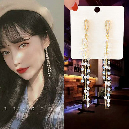 Fashion Tassel Alloy Inlay Artificial Diamond Women'S Drop Earrings 1 Pair