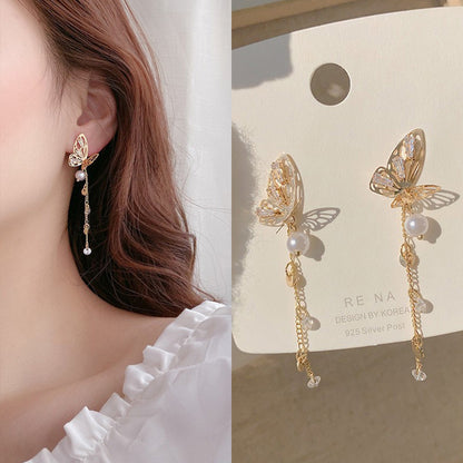 Fashion Tassel Alloy Inlay Artificial Diamond Women'S Drop Earrings 1 Pair